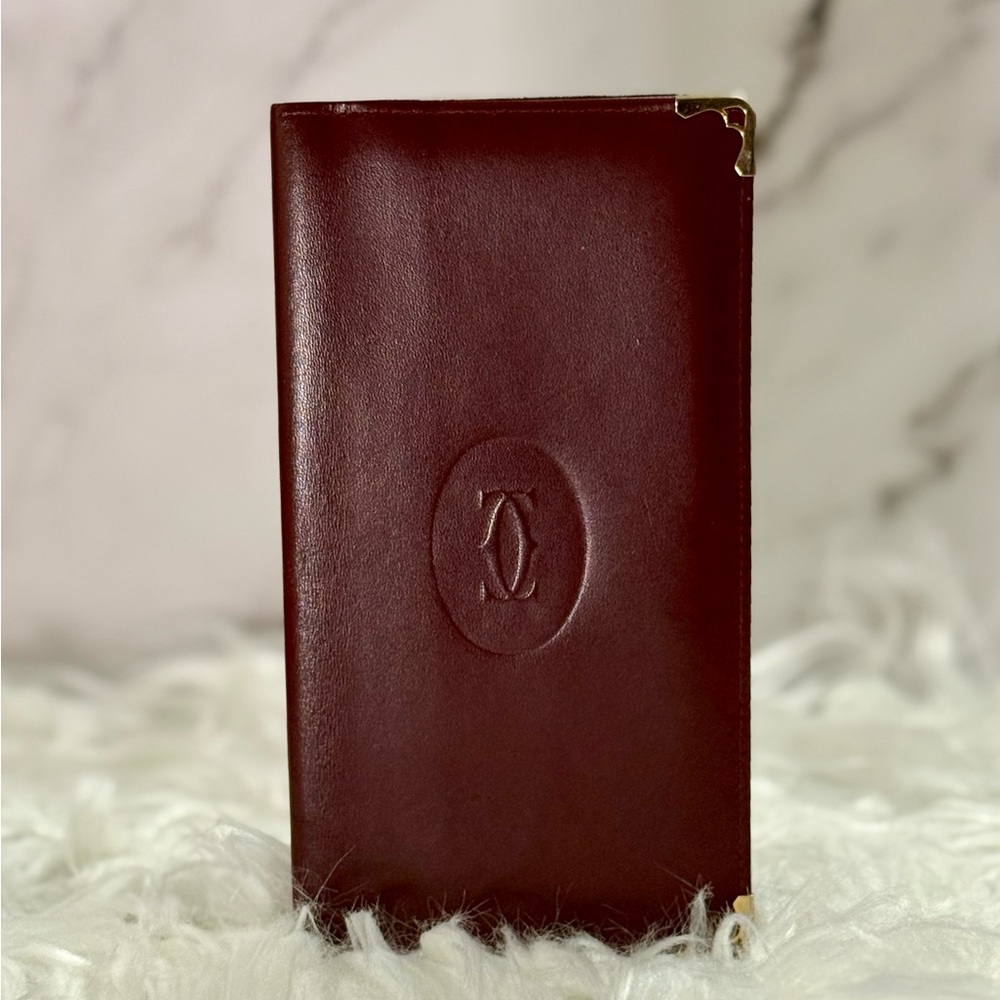 CARTIER Must De Cartier Long Burgundy Leather Wallet with Gold Accents Vintage